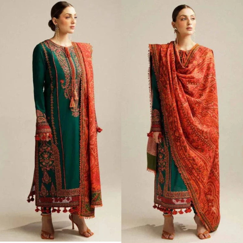 Hussain Rehar Unstitched Dhanak 3PC With Printed Shawl (SYT-110)