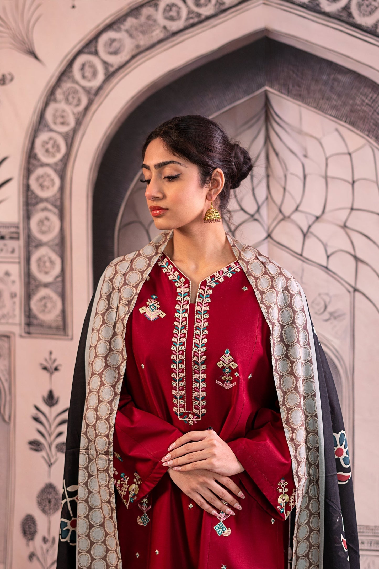 Urge - 3PC Unstitched Dhanak Embroidered Shirt with Printed Wool Shawl and Trouser