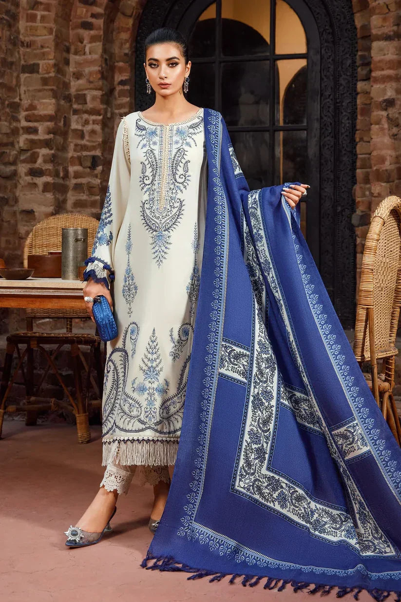 Maria B - 3PC Unstitched Dhanak Embroidered Shirt with Printed Wool Shawl and Trouser (SYT-119)