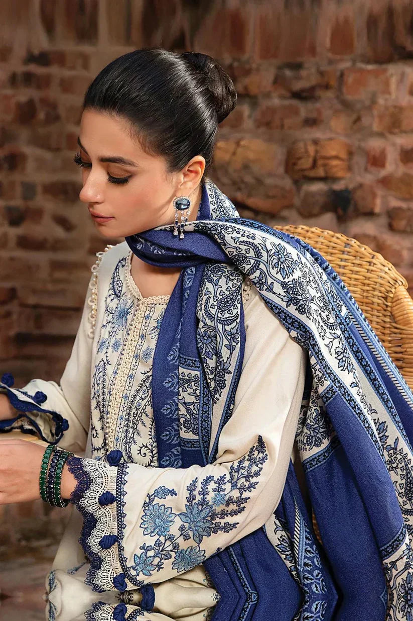 Maria B - 3PC Unstitched Dhanak Embroidered Shirt with Printed Wool Shawl and Trouser (SYT-119)