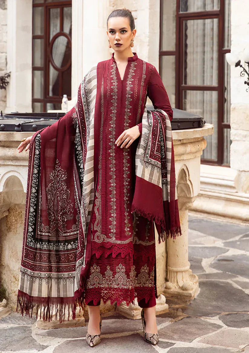 Maria B - 3PC Unstitched Dhanak Embroidered Shirt with Printed Wool Shawl and Trouser (SYT-117)