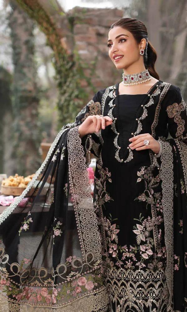 KAHF 3PC UNSTITCHED DHANAK EMBROIDERED WITH EMBROIDERED SHAWL & PLAIN DHANAK TROUSER