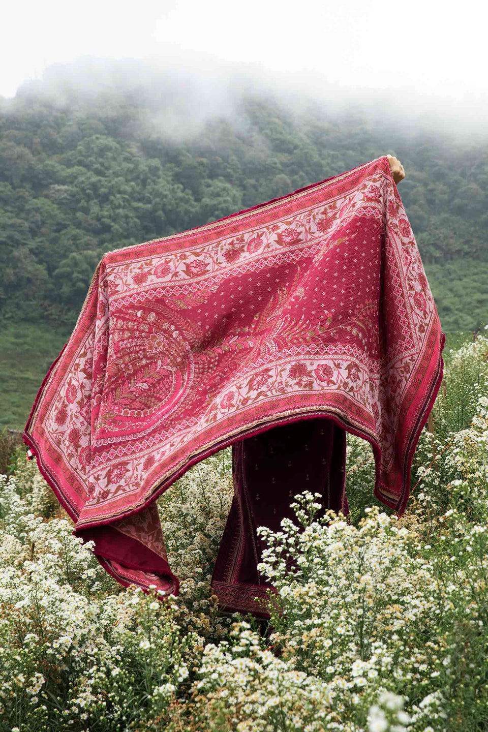 ZARA SHAH JAHAN - 3PC DHANAK EMBROIDERED SHIRT WITH PRINTED SHAWL AND TROUSER