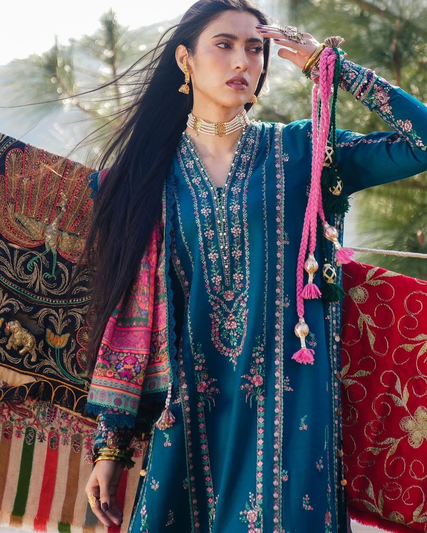 Hussain Rehar Unstitched Dhanak 3PC With Printed Shawl