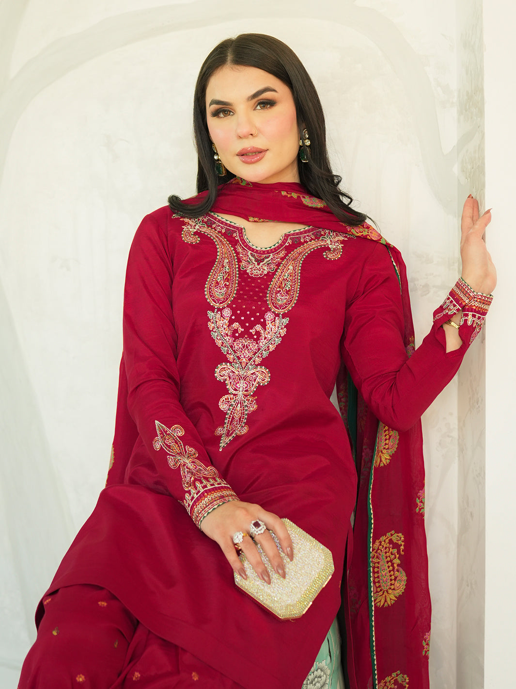 NOOR -E -KHAS Unstitched Dhanak 3PC With Printed Shawl & EMBROIDERED TROUSER