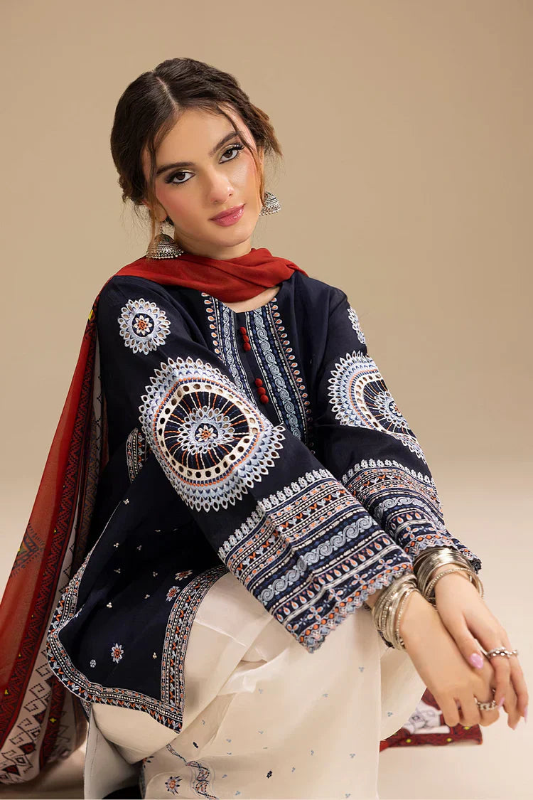BAROQUE UNSTITCHED 3PC DHANAK EMBROIDERED WITH DIGITAL PRINT SHAWL