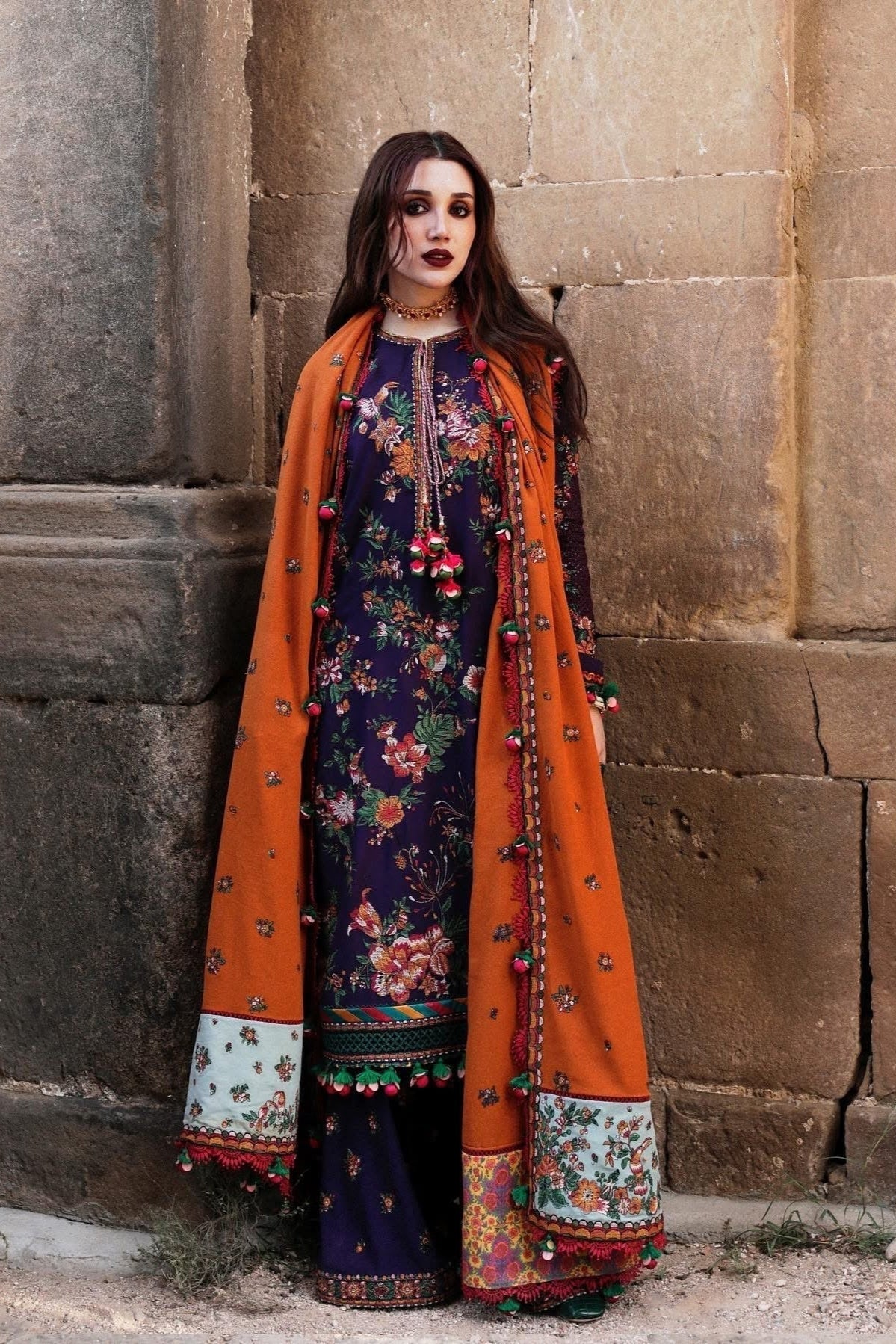 Hussain Rehar Unstitched Dhanak 3PC With Embroidered Shawl