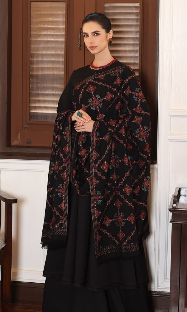 BAREEZE UNSTITCHED WINTER DHANAK 3PC WITH HEAVY EMBROIDERED DHANAK SHAWL