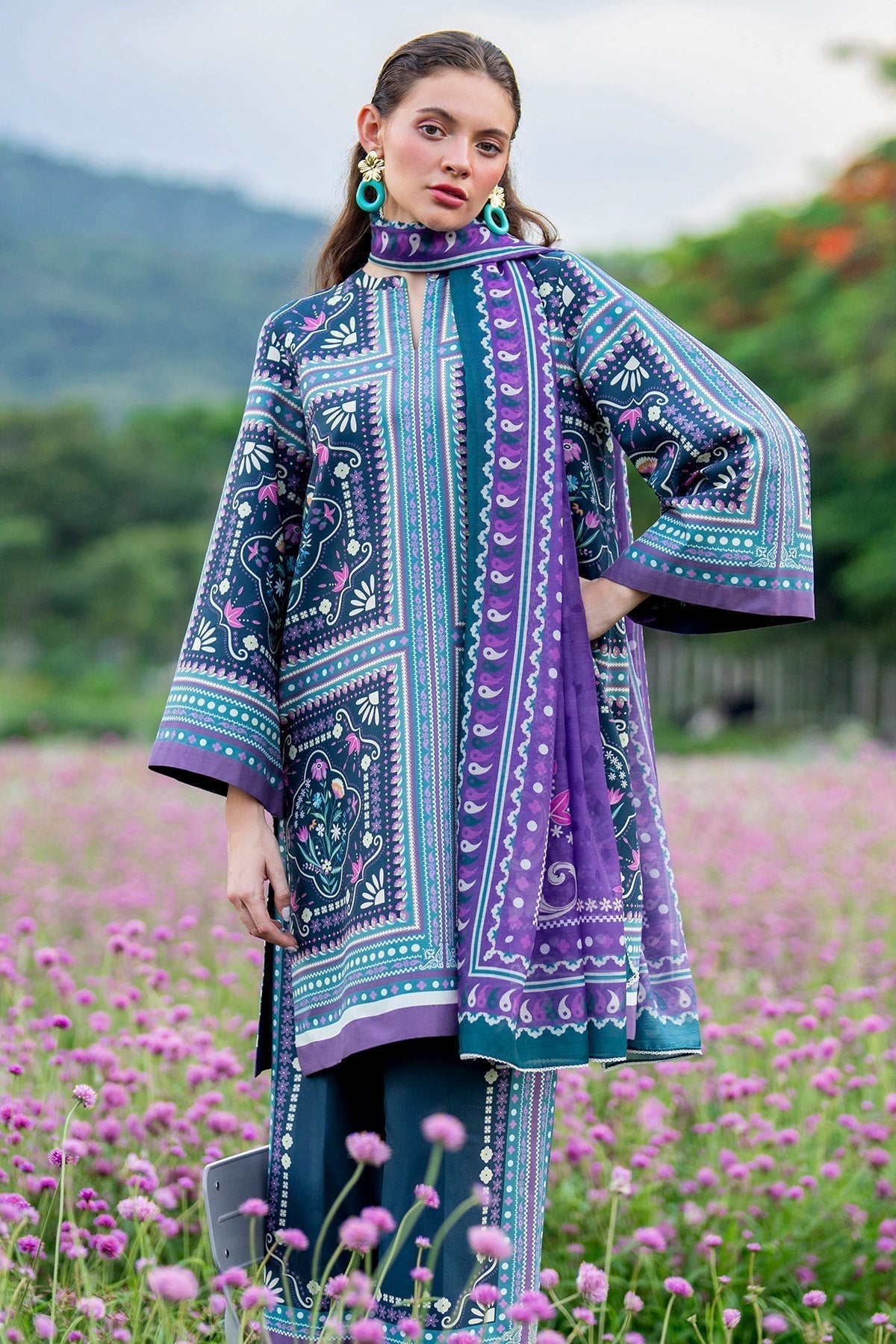 JAZMIN - 3PC Unstitched Printed Viscose Shirt with Printed Dupatta and Printed Trouser