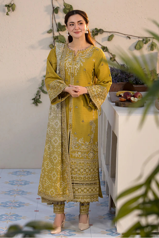 JADE - 3PC Unstitched Dhanak Embroidered Shirt with Printed Wool Shawl and Trouser