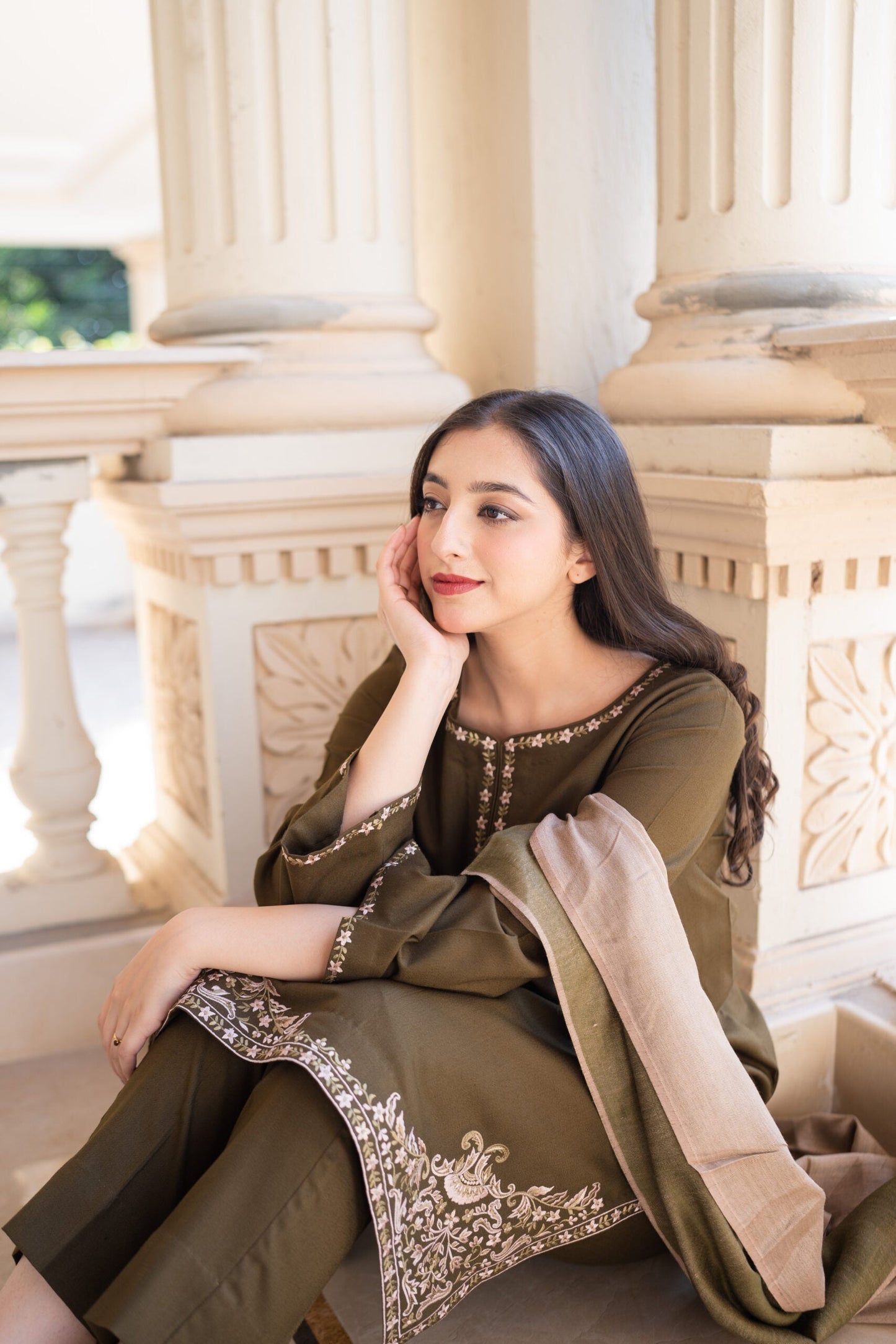 Aisling - 3PC Unstitched Dhanak Embroidered Shirt with Dhanak Shawl and Trouser
