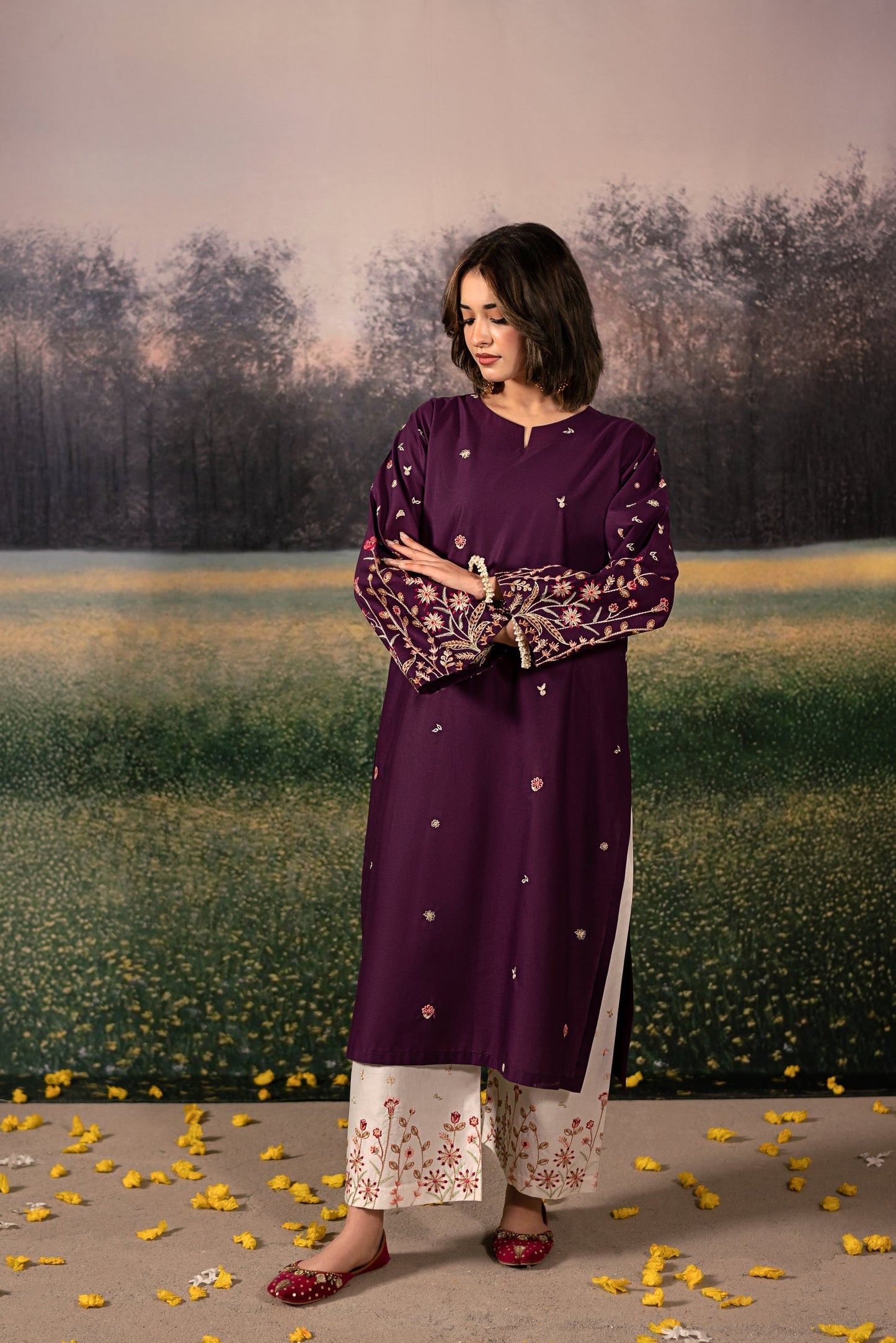 Urge - 3PC Unstitched Dhanak Embroidered Shirt with Printed Wool Shawl and Trouser