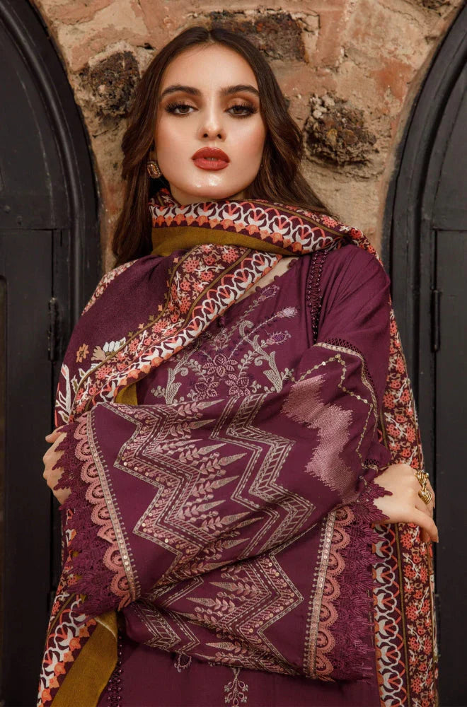 Maria B - 3PC Unstitched Dhanak Embroidered Shirt with Printed Shawl and Trouser (SYT-112)