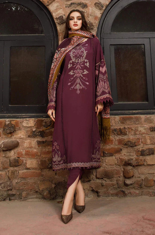 Maria B - 3PC Unstitched Dhanak Embroidered Shirt with Printed Shawl and Trouser (SYT-112)