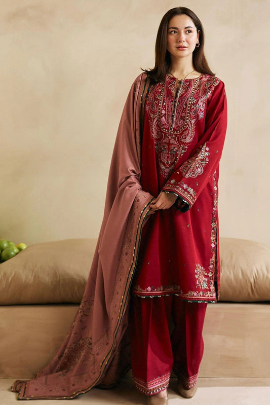 Zara Shah Jahan - 3PC Unstitched Dhanak Embroidered Shirt with Embroidered Back and Pashmina Printed Shawl