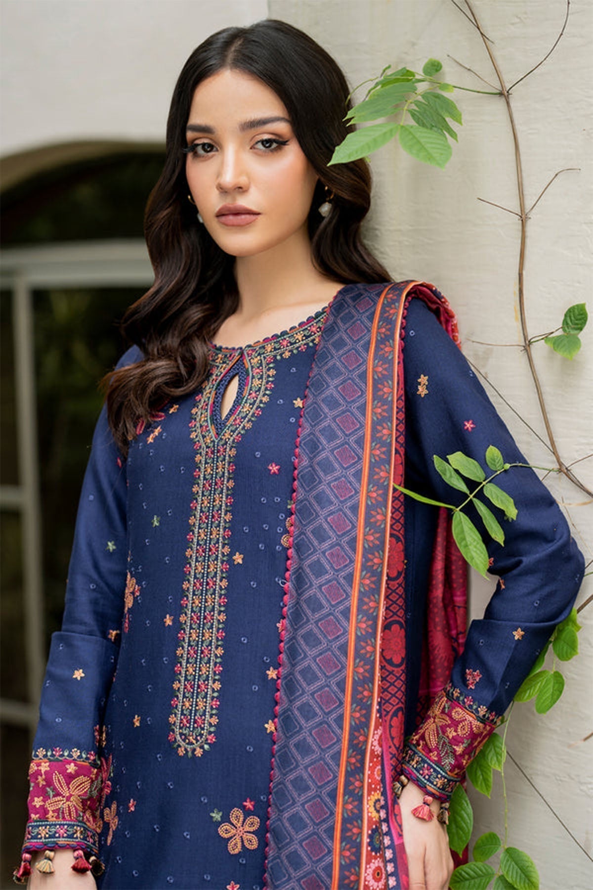 Jazmin - 3PC Unstitched Dhanak Embroidered Shirt with Printed Pashmina Wool Shawl and Trouser