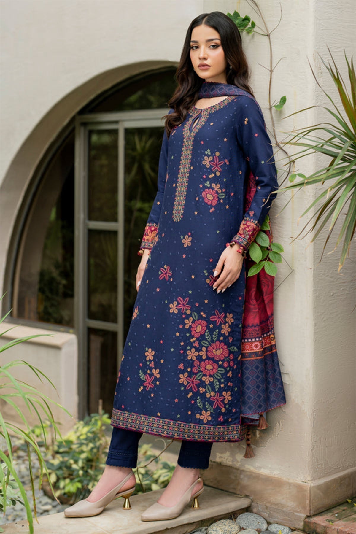 Jazmin - 3PC Unstitched Dhanak Embroidered Shirt with Printed Pashmina Wool Shawl and Trouser