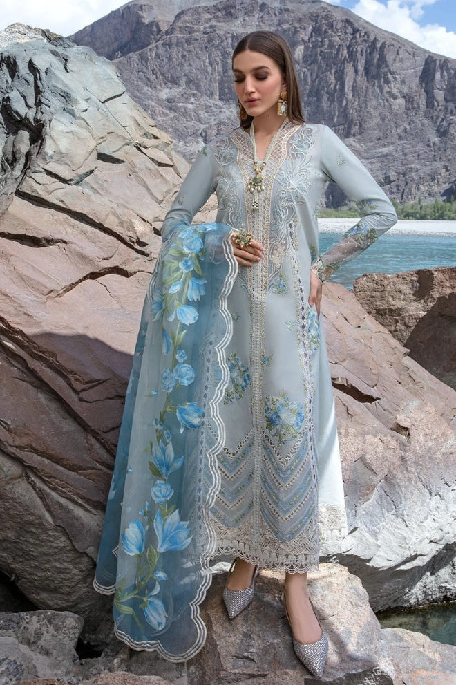 Crimson - 3PC Unstitched Linen Embroidered Boring Front with Printed Pashmina Wool Shawl and Trouser